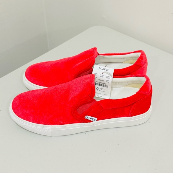 J. Crew women's 7 velvet road trip slip on sneakers in bright rose‎ pink - Picture 2 of 8
